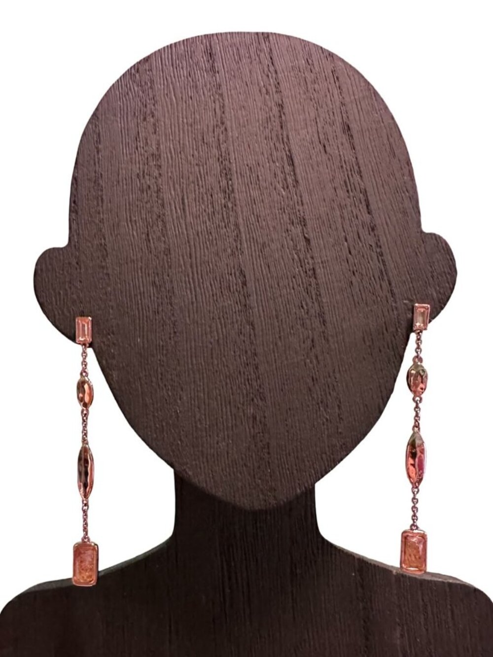 Color Street Long Gold-Toned Dangle Earrings With Textured Rectangular & Oval De